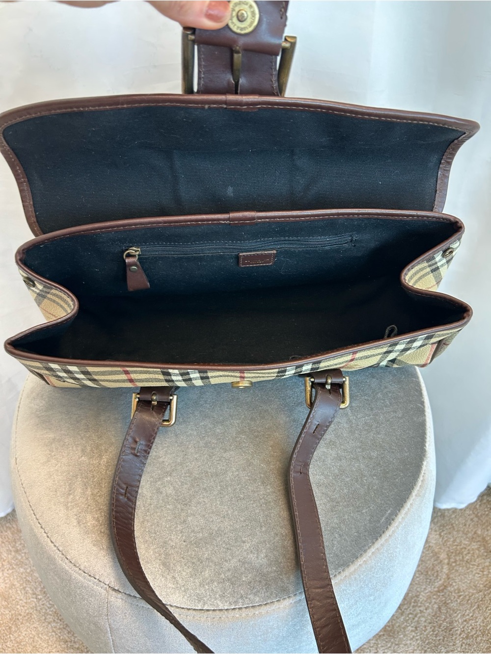 Burberry Haymarket Check Coated Canvas shoulder bag brown leather trim - Picture 11 of 17